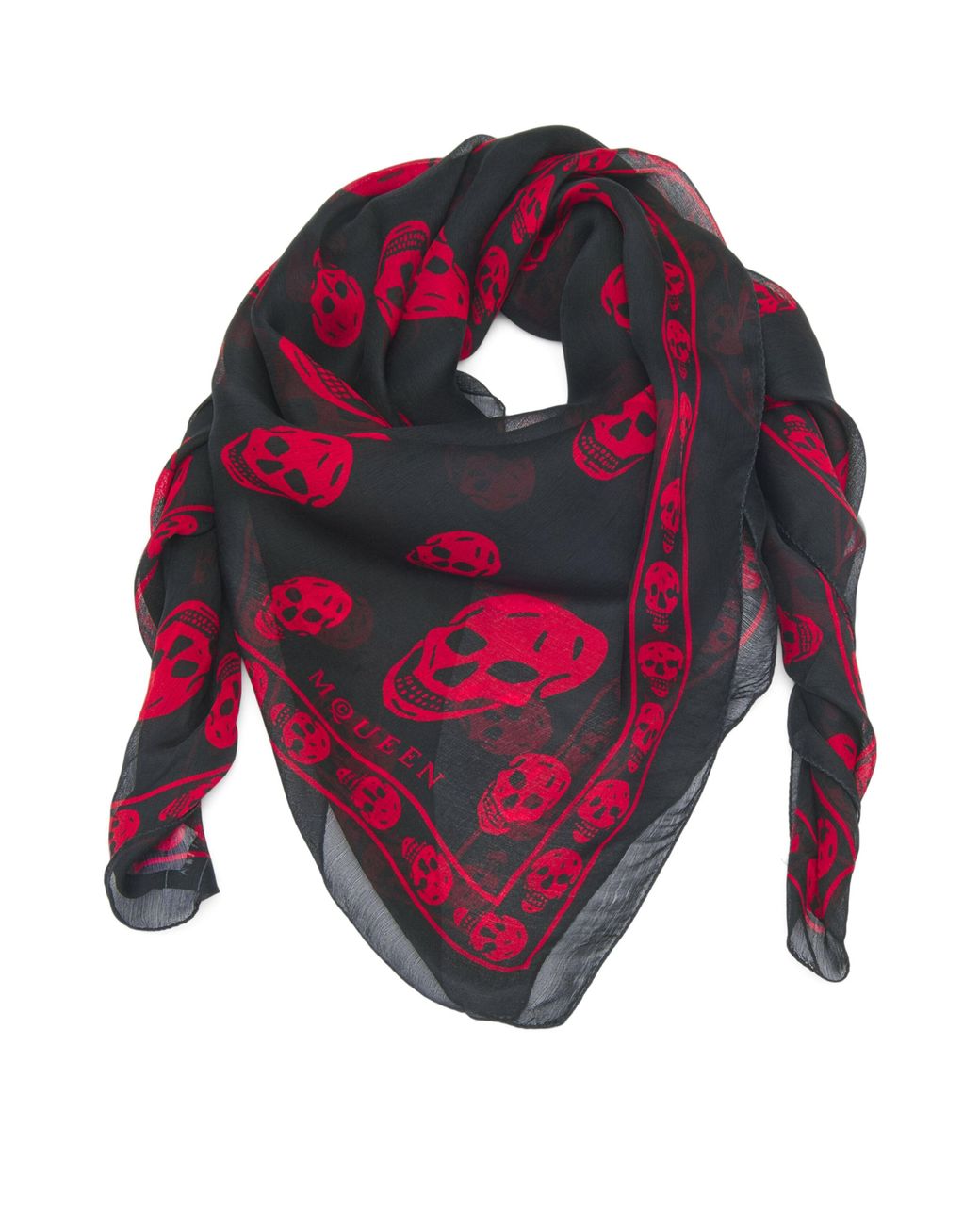 McQueen Blue Silk Skull Scarf