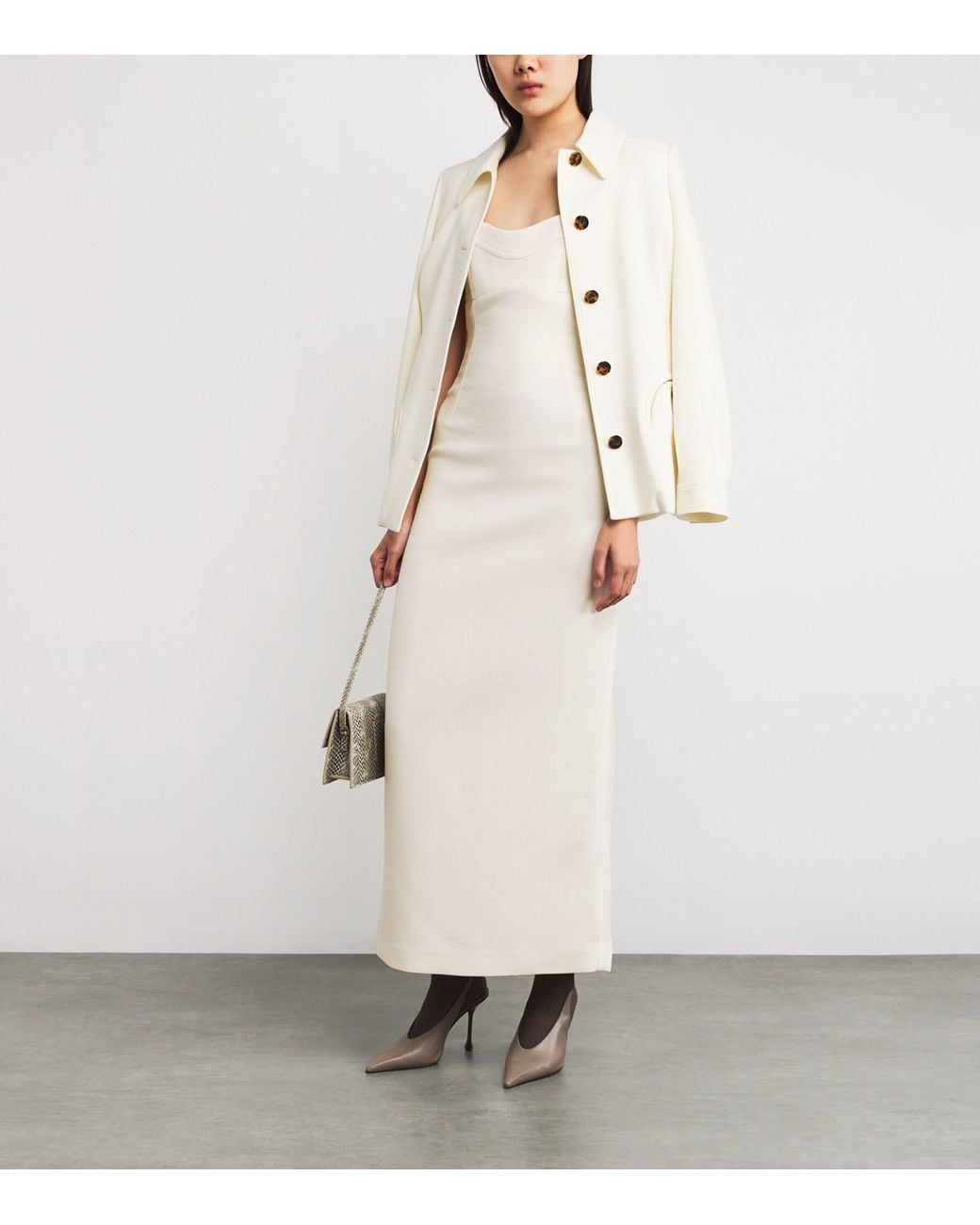 Blazé Milano White Virgin Wool Resolute Midi Dress