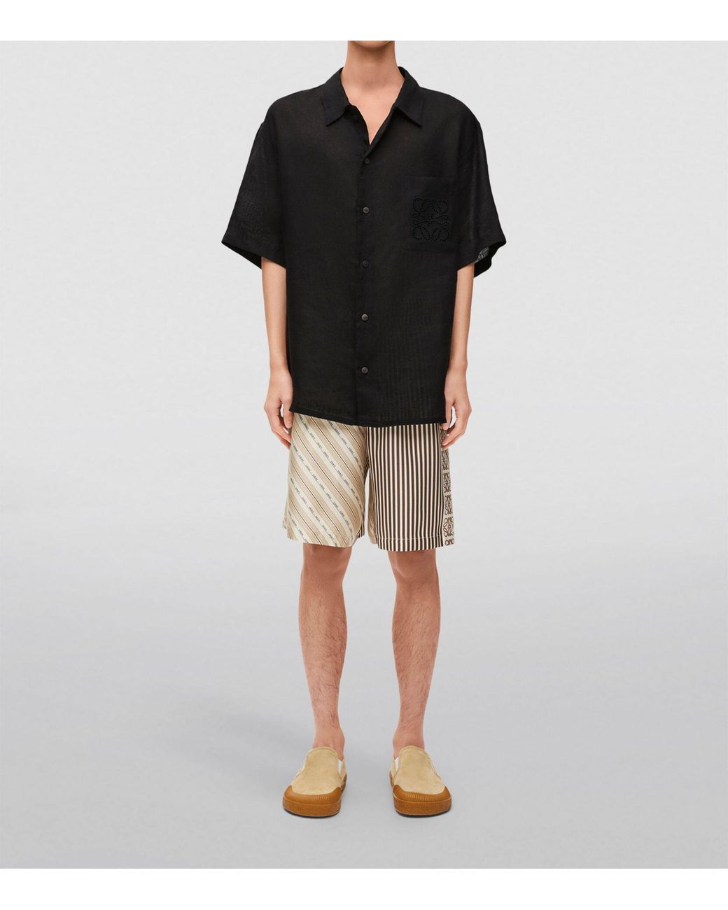 Loewe X Paula's Ibiza Linen Logo Short-sleeve Shirt in Black for Loewe X Paula's Ibiza Linen Logo Short-sleeve Shirt in Black for