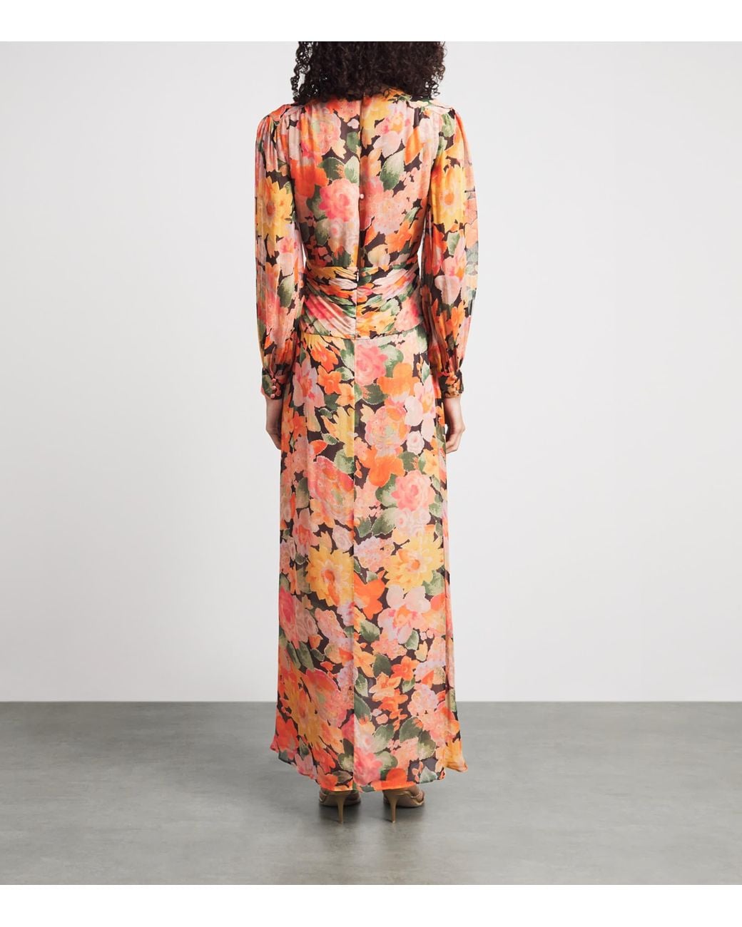 Rixo Orange Chiffon Floral Meera Maxi Dress