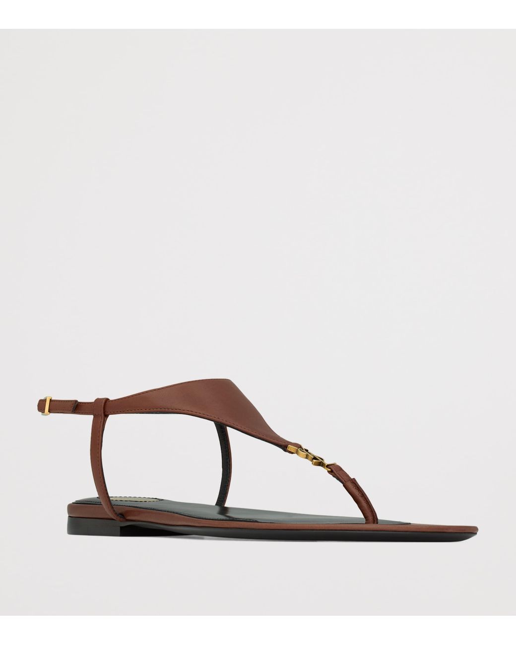 Saint Laurent Brown Leather Cassandra Logo Sandals