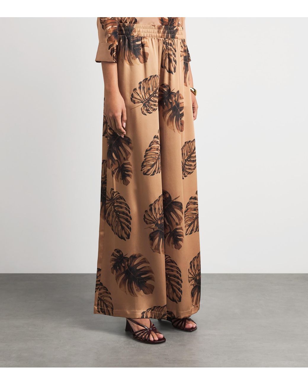 L'Agence Natural Satin Palm Leaf Wide-Leg Trousers