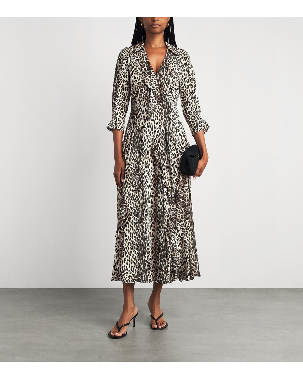 Rixo Gray Crepe Leopard Rosanna Midi Dress