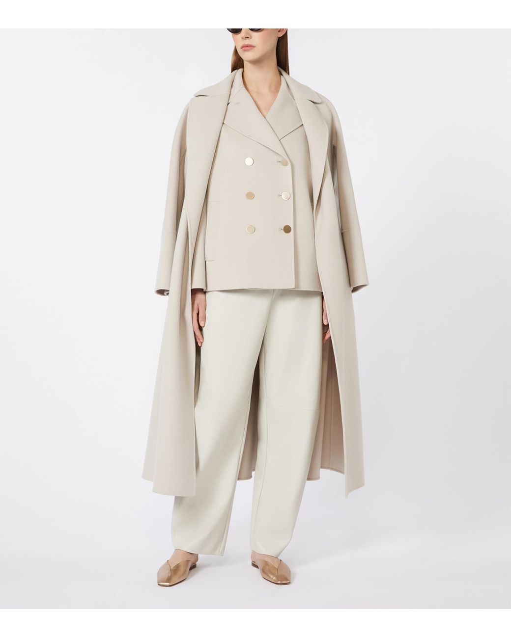 Max Mara White Virgin Wool Belted Coat