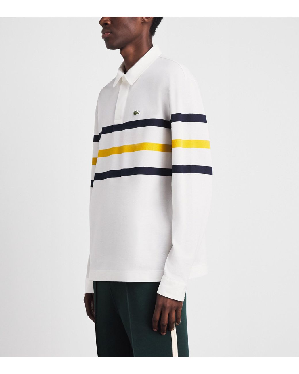 Lacoste White Cotton Stripe Rugby Polo Shirt for men