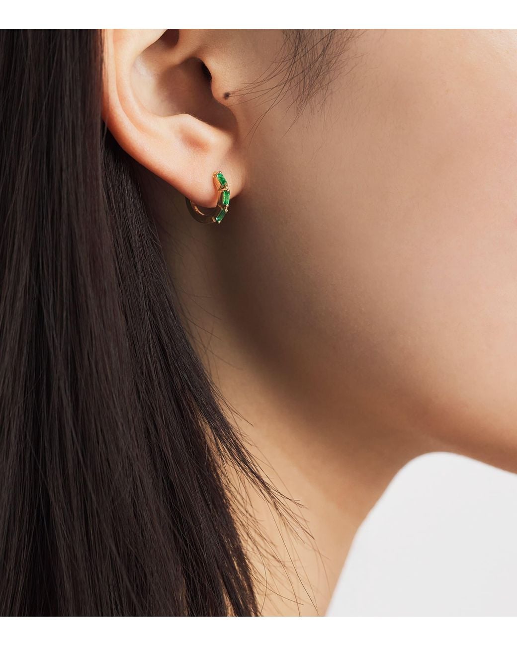 Suzanne Kalan Natural And Emerald Bold Triple Huggie Earrings