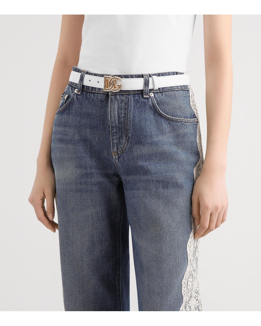 Dolce & Gabbana White Calfskin Logo Belt