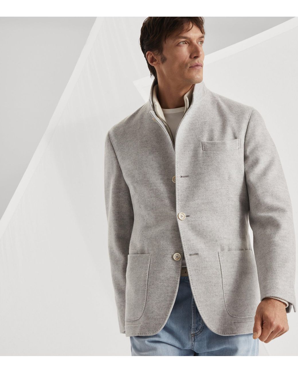Brunello Cucinelli Gray Cashmere Coat for men