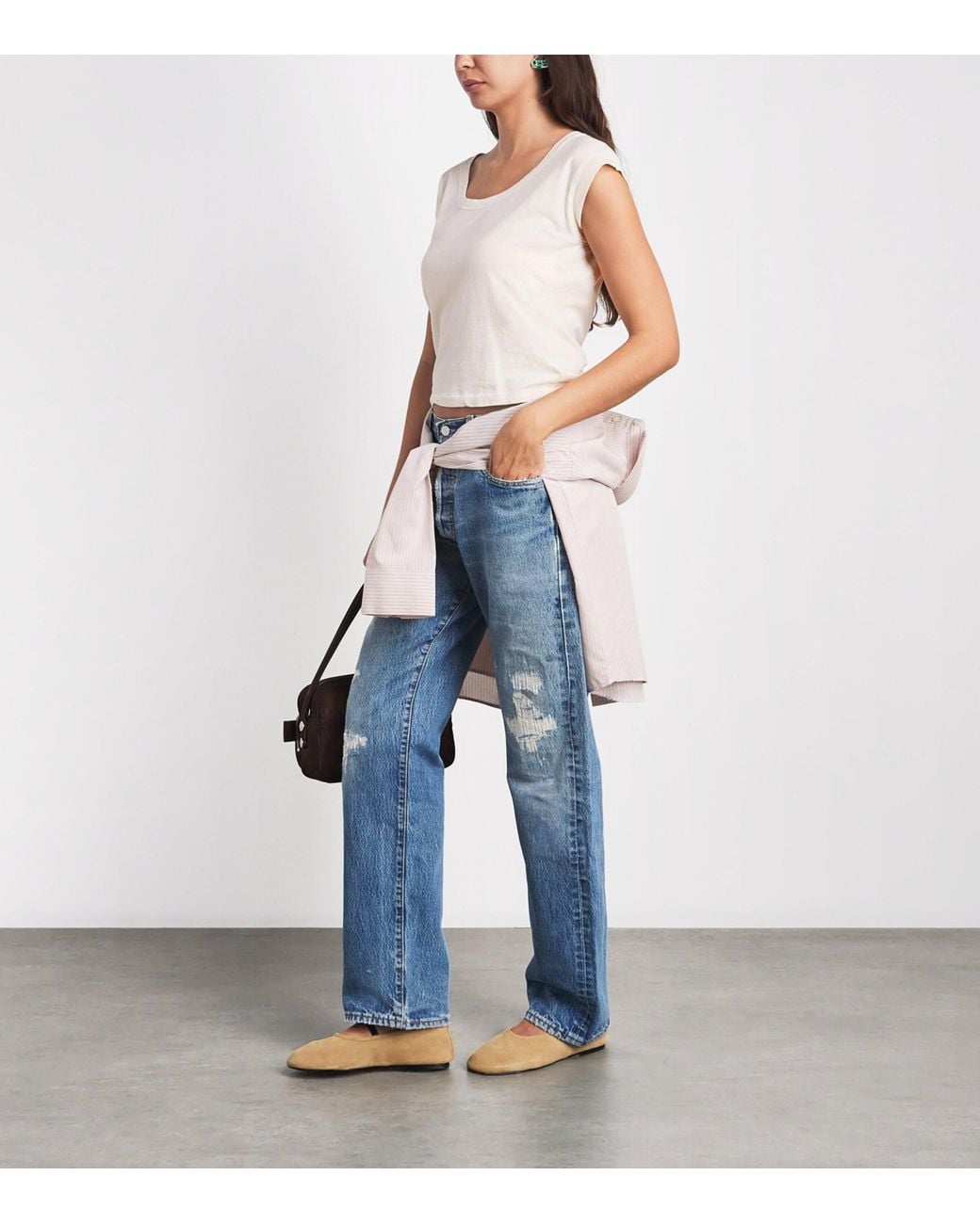 Re/done White Cotton Cropped Frankie T-Shirt