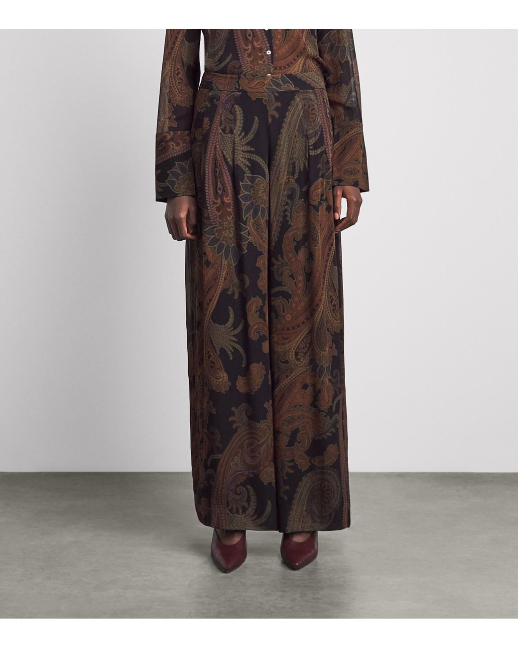 PAIGE Brown Georgette Paisley Carina Trousers