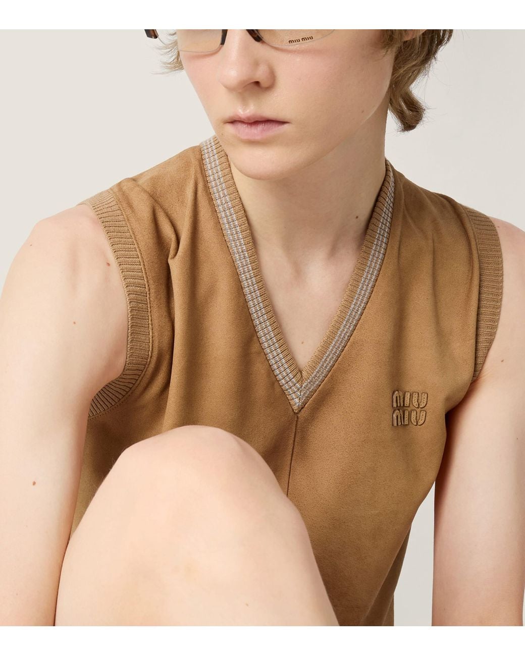Miu Miu Natural Wool-Suede Sweater Vest