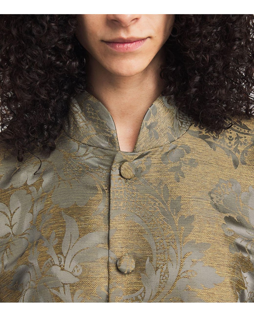 Eskandar Green Jacquard Stand-Collar Coat