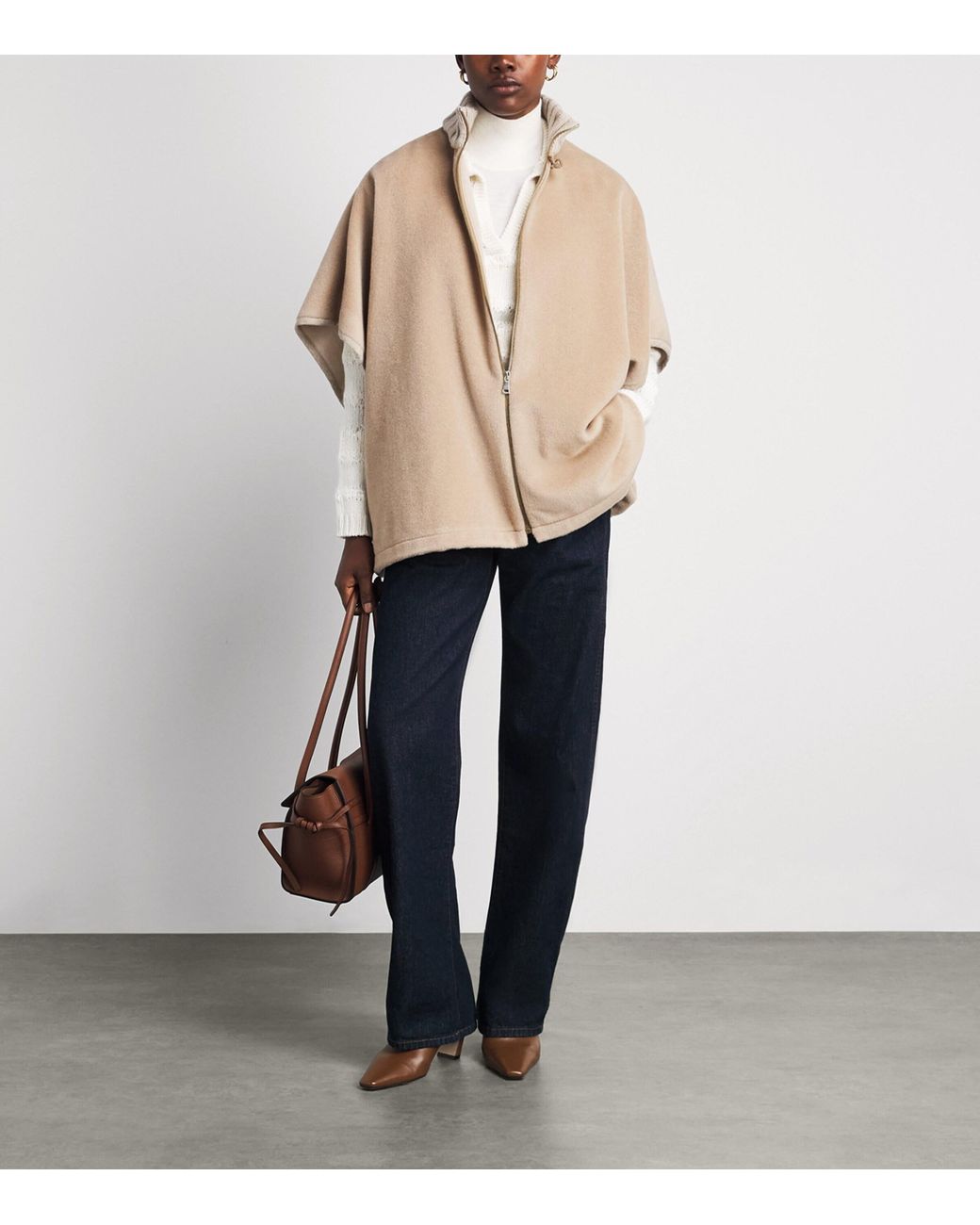 Fabiana Filippi Natural Merino Wool-Blend High-Neck Cape
