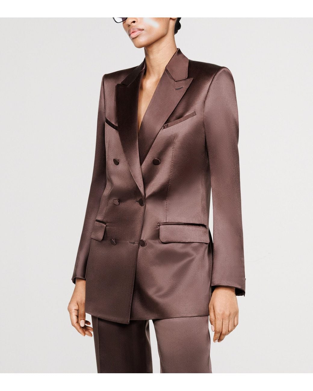 Tom Ford Brown Silk Satin Double-Breasted Blazer