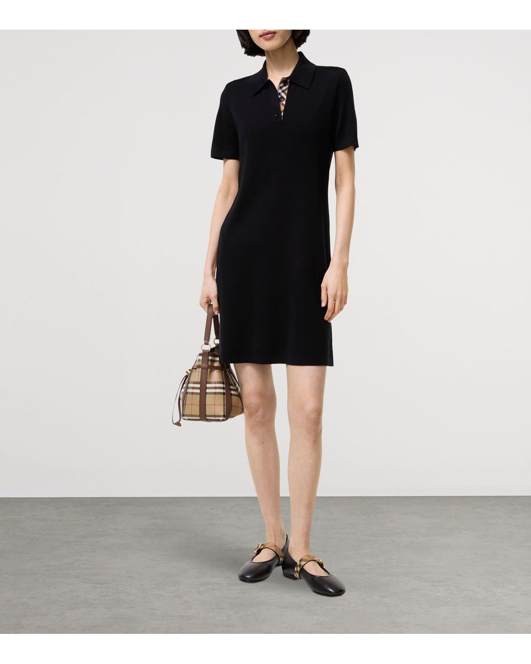 Burberry Black Cotton Check-Taping Polo Shirt Mini Dress