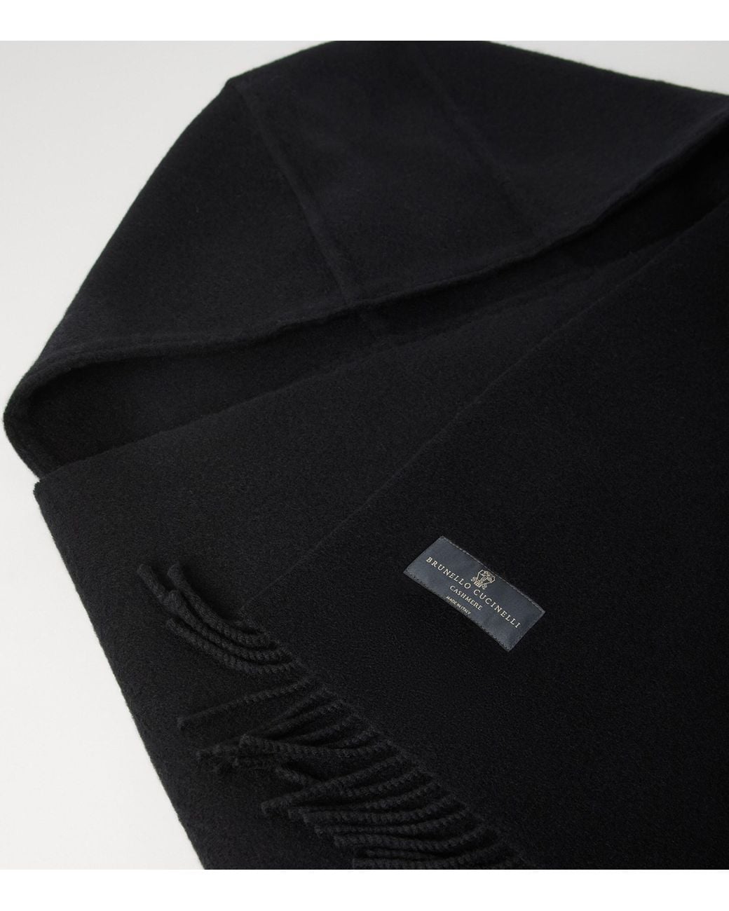 Brunello Cucinelli Black Wool-Cashmere Hood-Detail Scarf