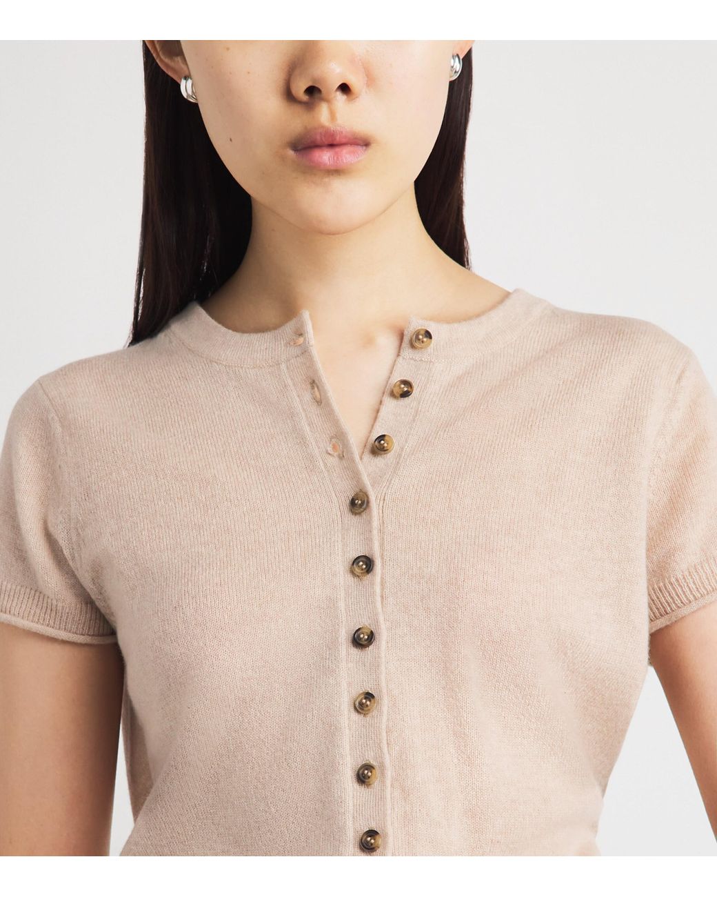 ME+EM Natural Cashmere Short-Sleeve Cardigan