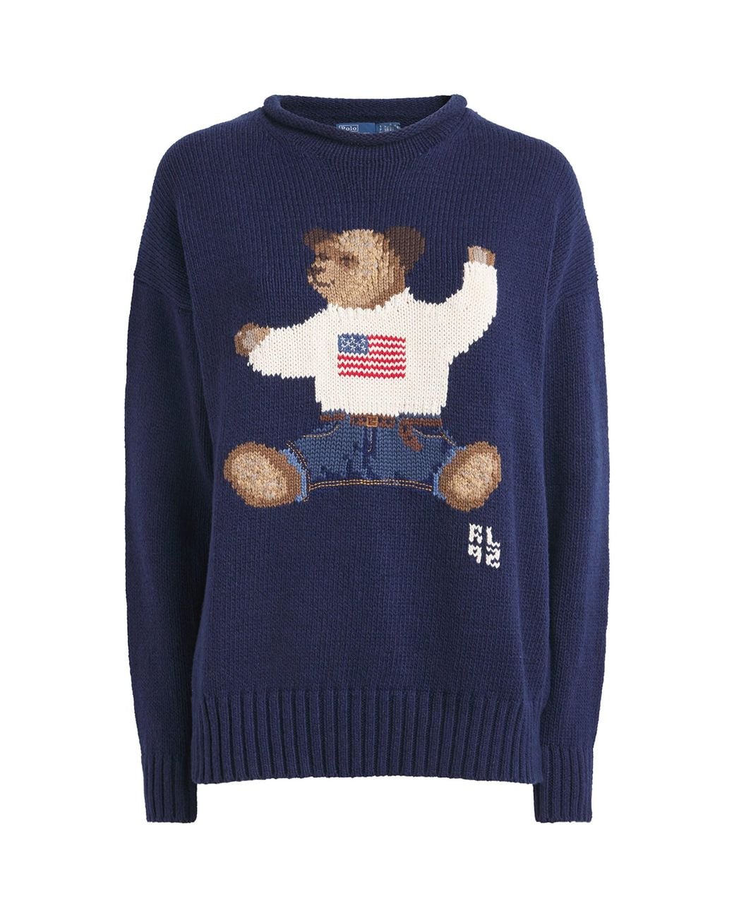 Polo Ralph Lauren Blue Cotton-Linen Sitting Polo Bear Sweater