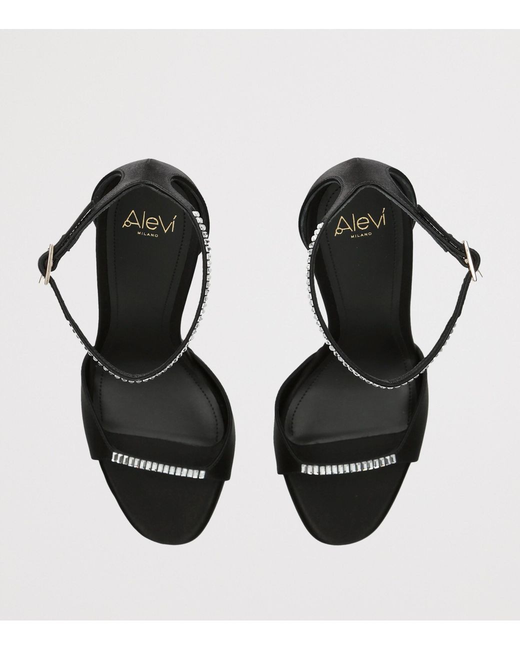 ALEVI Black Satin Ninel Xtal Heeled Sandals 110