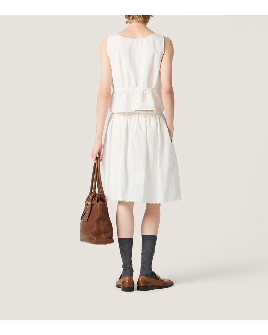 Miu Miu White Cotton-Linen Slubbed Midi Skirt