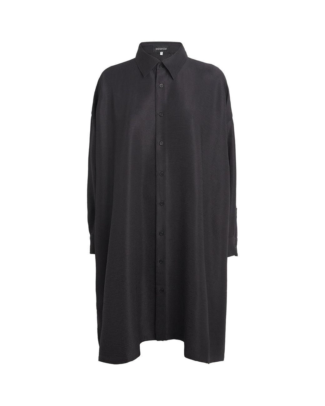 Eskandar Black Silk Plissé Wide A-Line Shirt