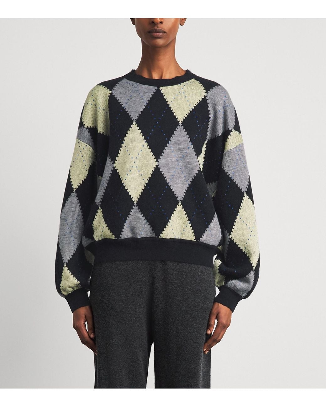 Molli Blue Wool-Blend Argyle Sweater