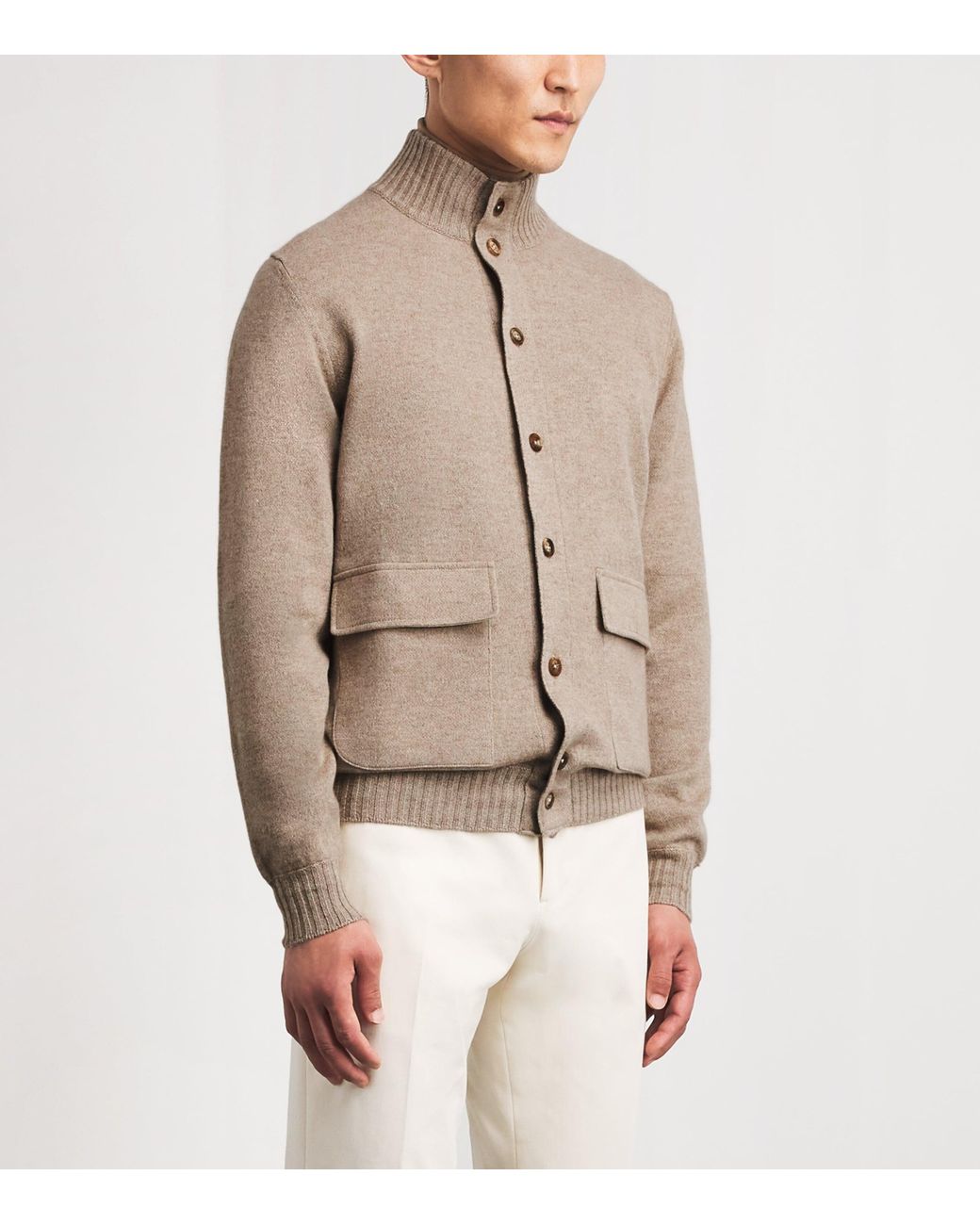 FIORONI CASHMERE Natural Cashmere Knitted Bomber Jacket for men