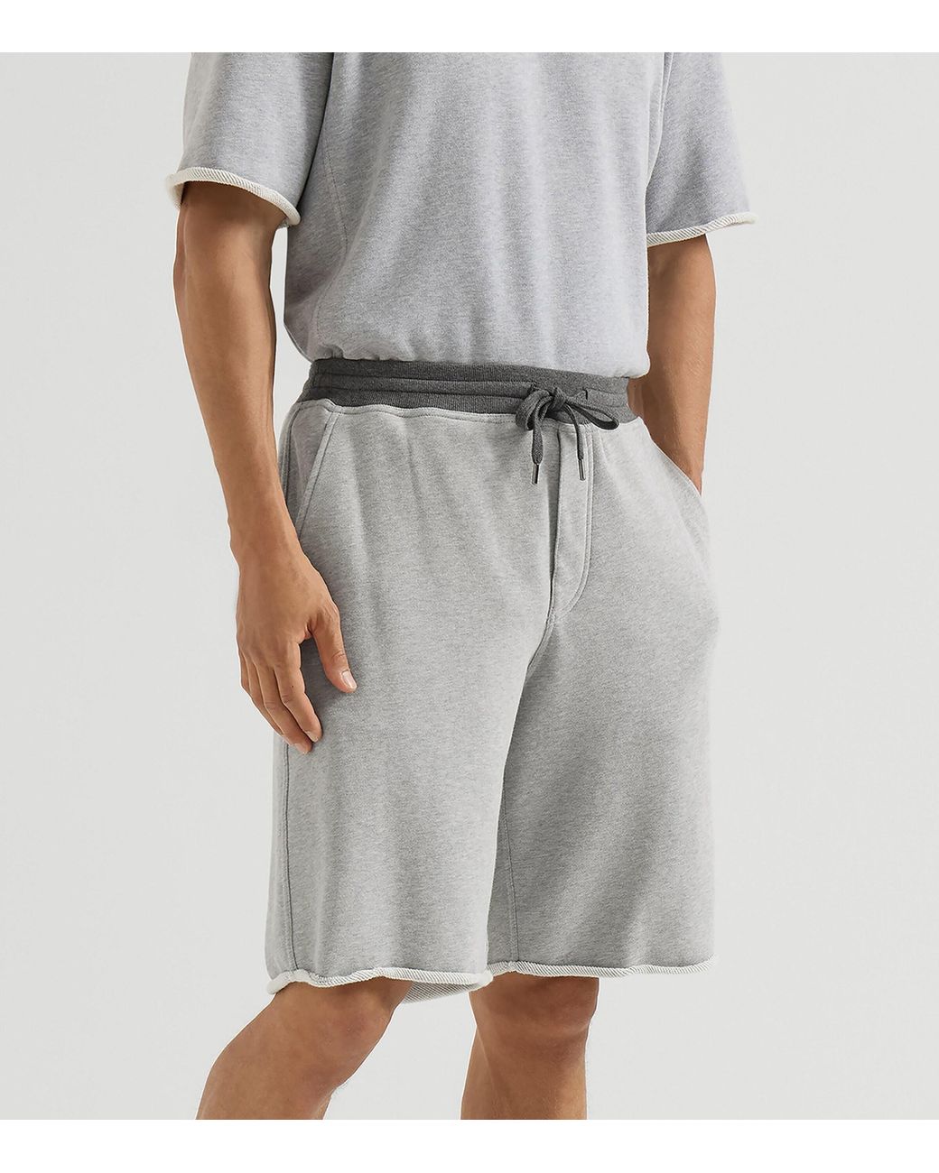 Brunello Cucinelli Gray Cotton Track Bermuda Shorts for men