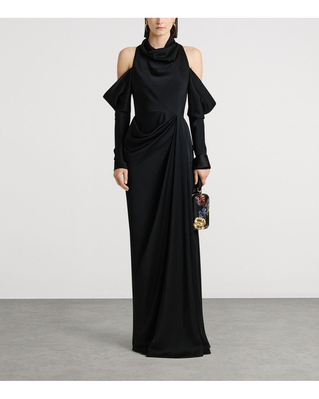 Givenchy Black Satin Draped Gown