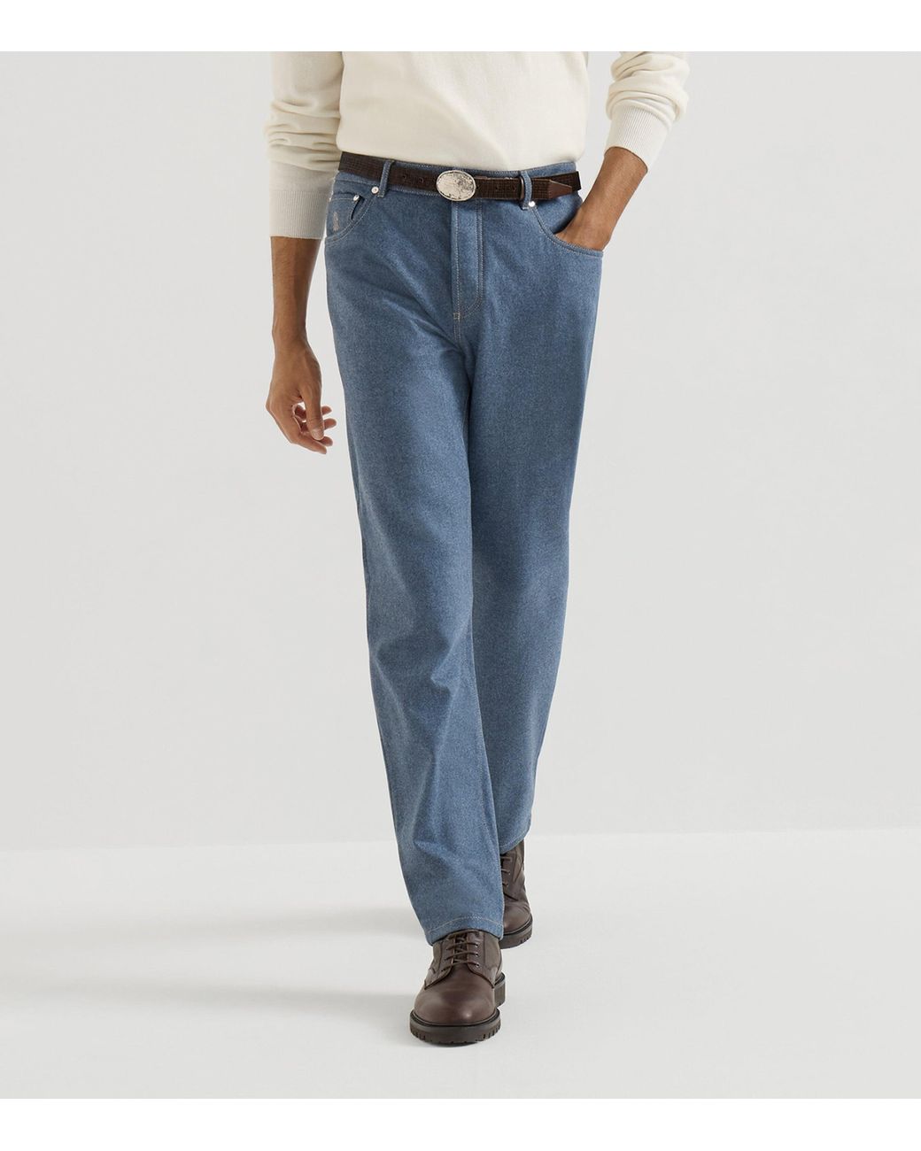 Brunello Cucinelli Blue Virgin Wool Slim Trousers for men
