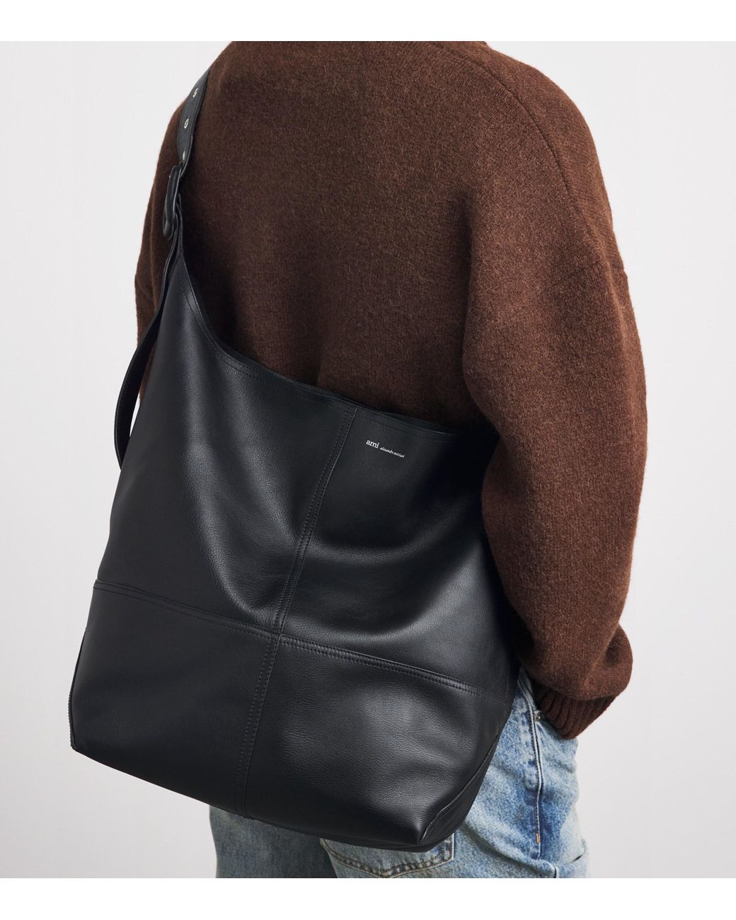 AMI Black Leather Etienne Tote Bag