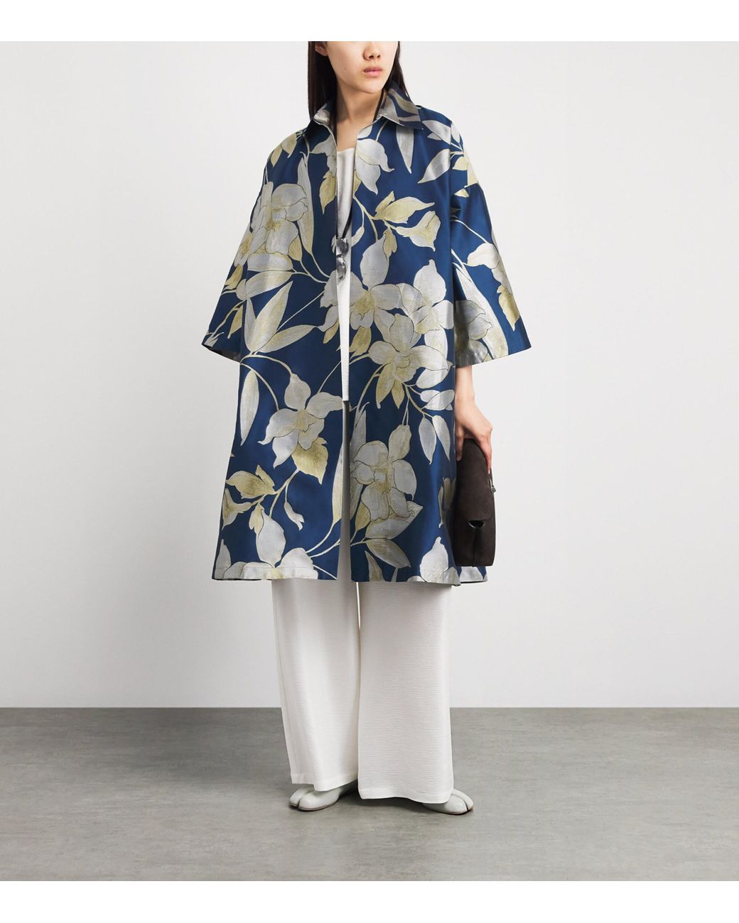 Eskandar Blue Cotton-Silk Jacquard A-Line Shacket