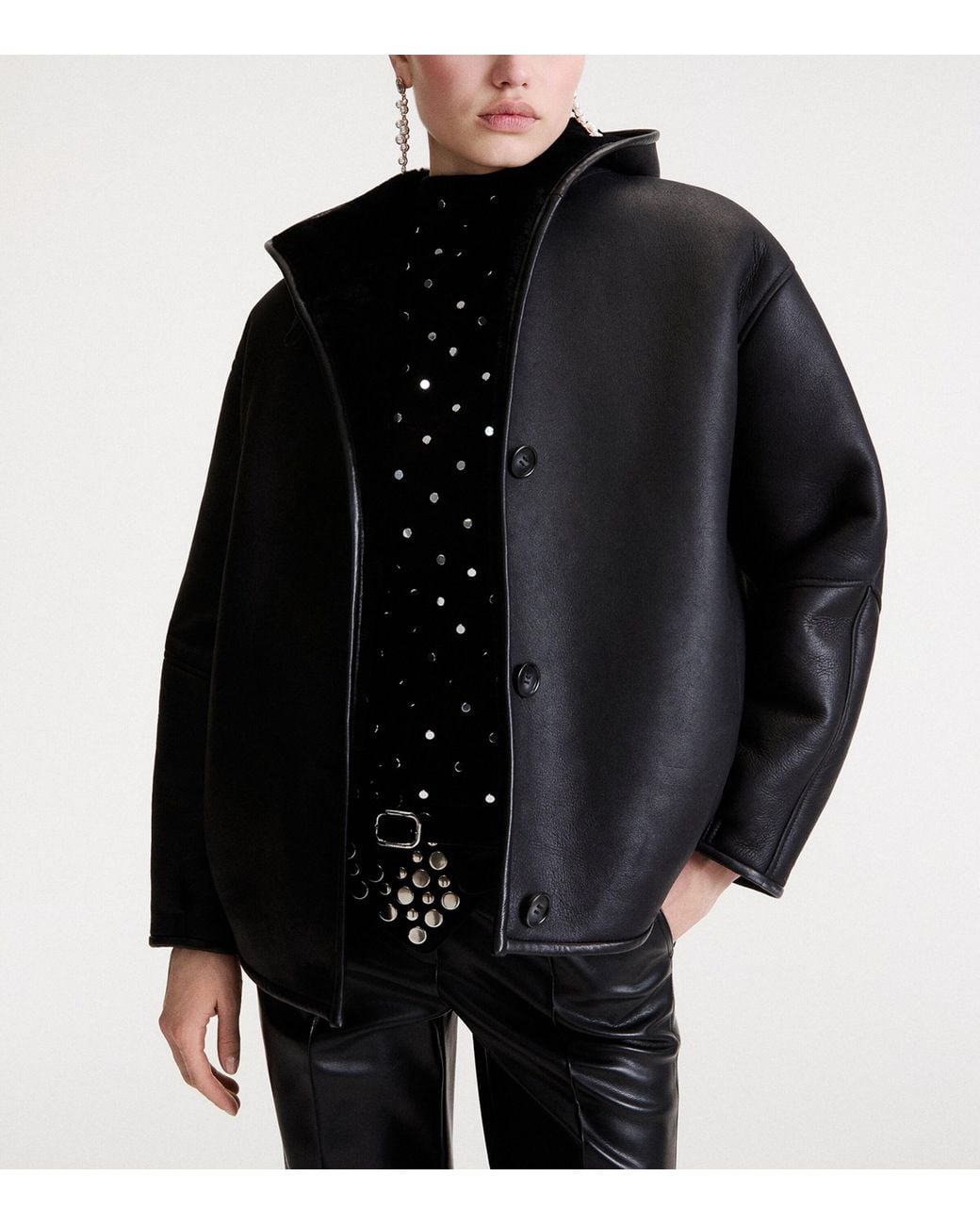 Marella Black Ram Leather Hooded Jacket