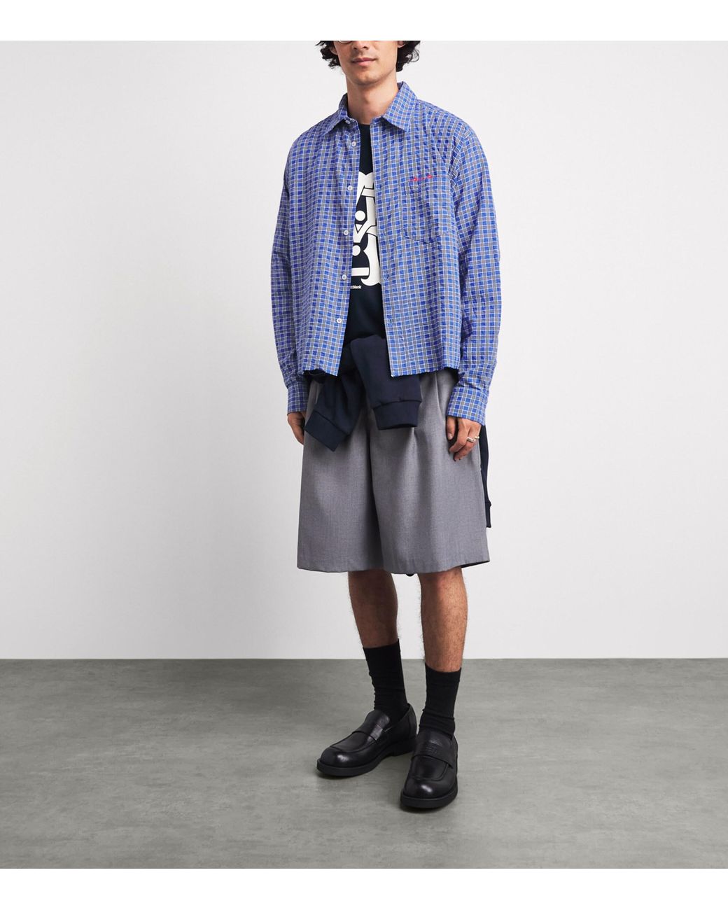 About Blank Blue Cotton Raw-Hem Check Shirt for men