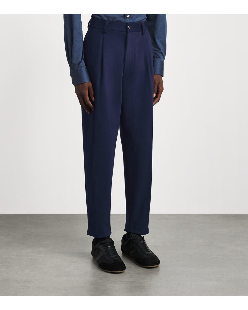 Eleventy Blue Cotton-Cashmere Pleated Straight Trousers for men