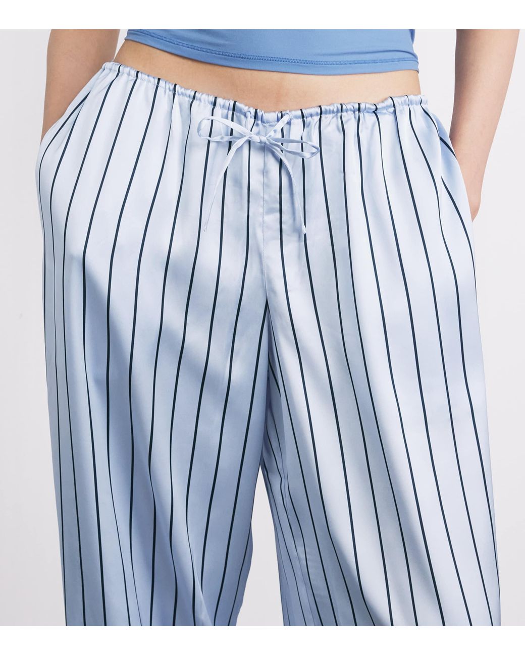Skims Blue Woven Shine Stripe Pyjama Bottoms