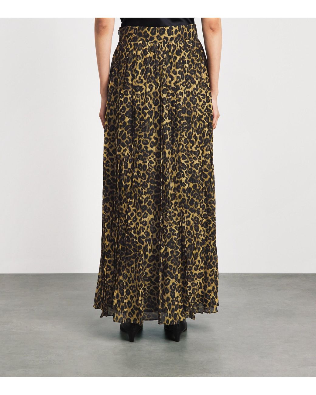 Toccin Natural Chiffon Leopard Pleated Dillon Midi Skirt