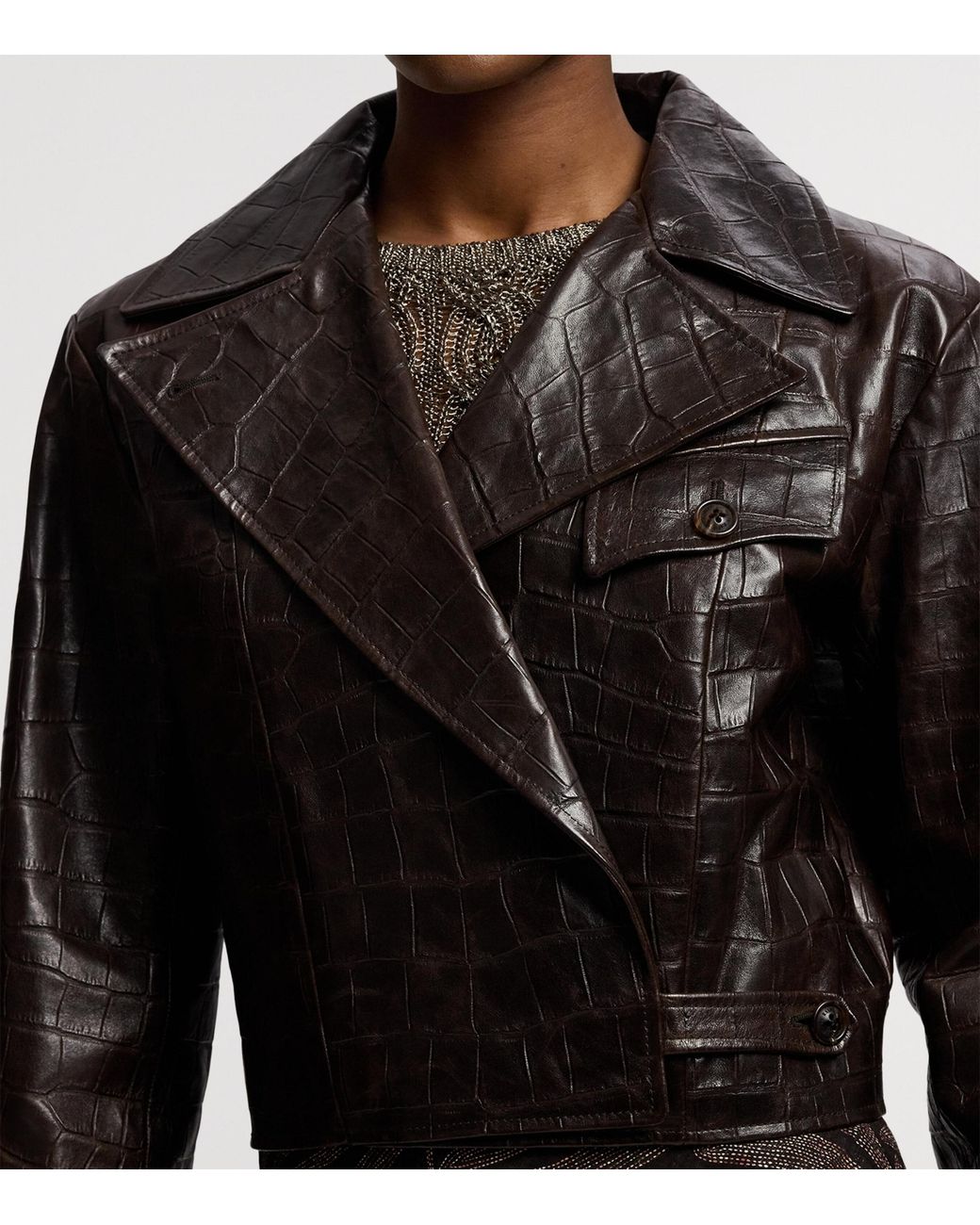 Ralph Lauren Black Croc-Print Jaxson Moto Leather Jacket