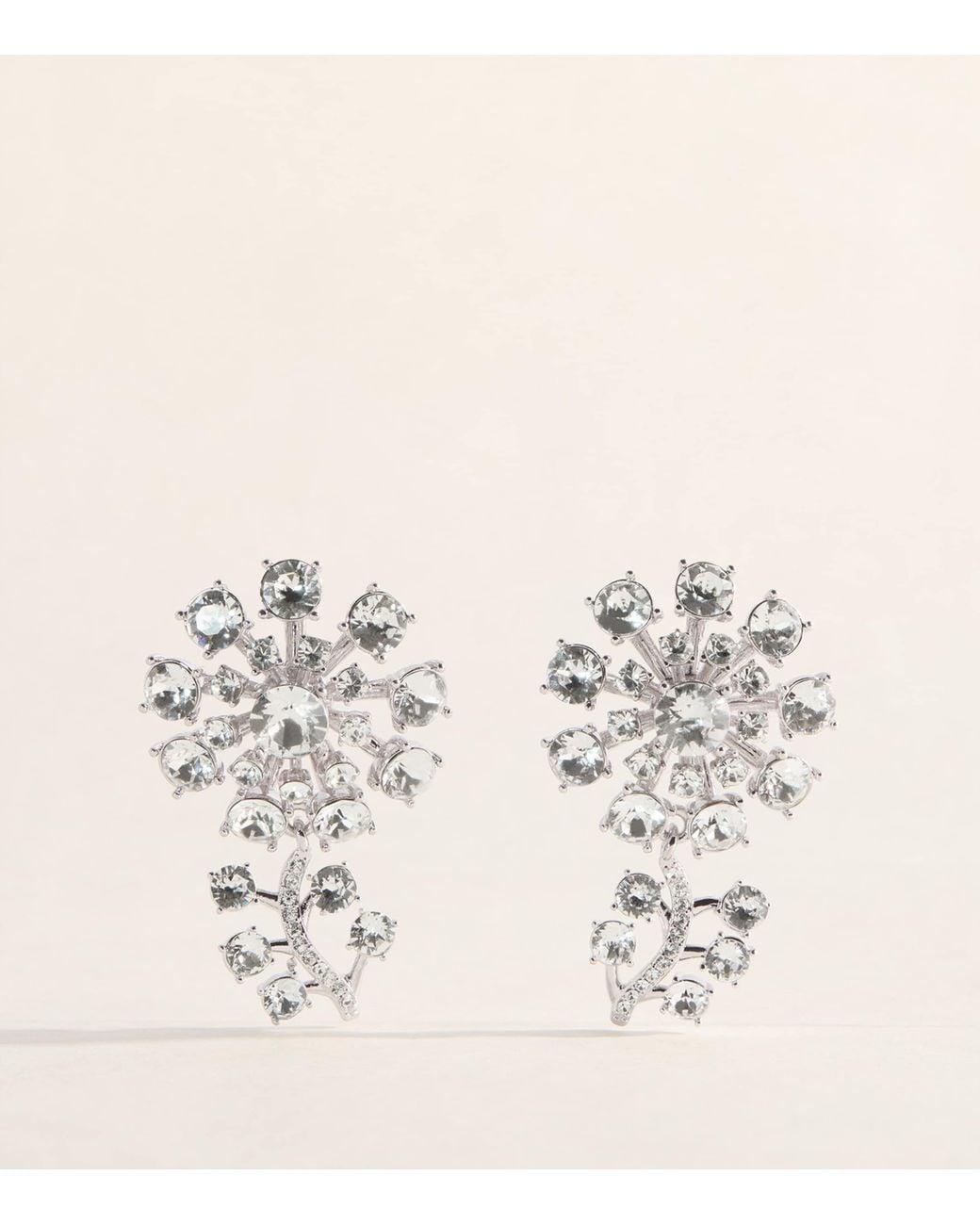 Self-Portrait Natural Crystal-Embellished Floral Drop Earrings