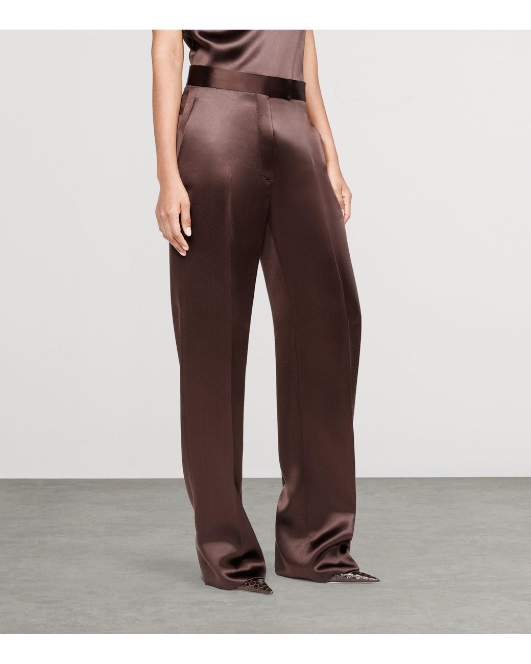 Tom Ford Brown Silk Satin Wide-Leg Trousers