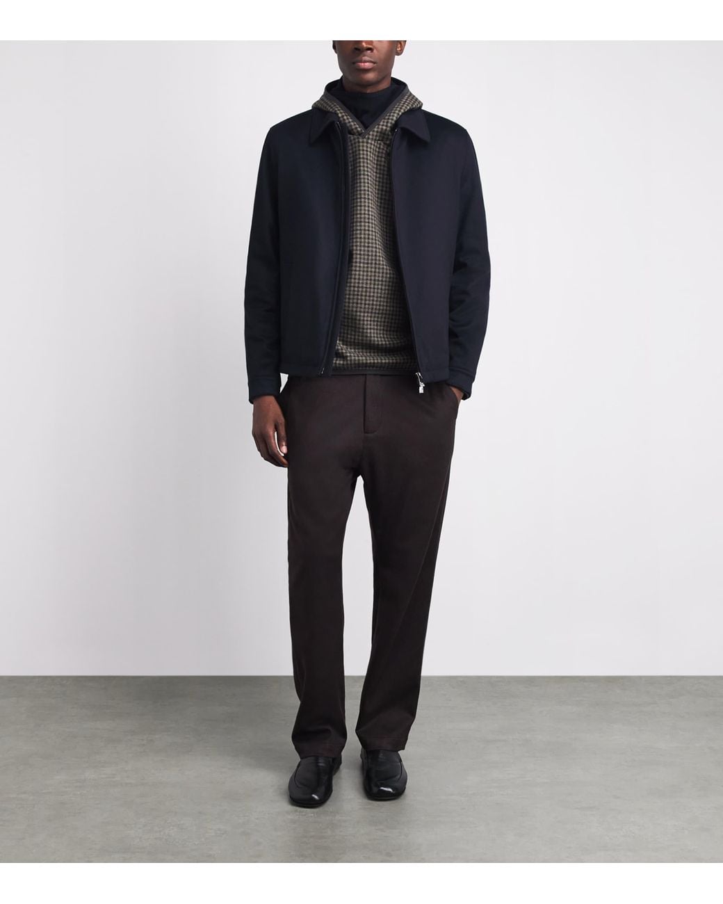 Sease Gray Virgin Wool-Blend Check Hoodie for men