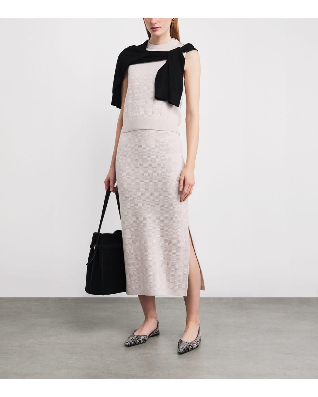 Agnona White Wool-Blend Midi Skirt