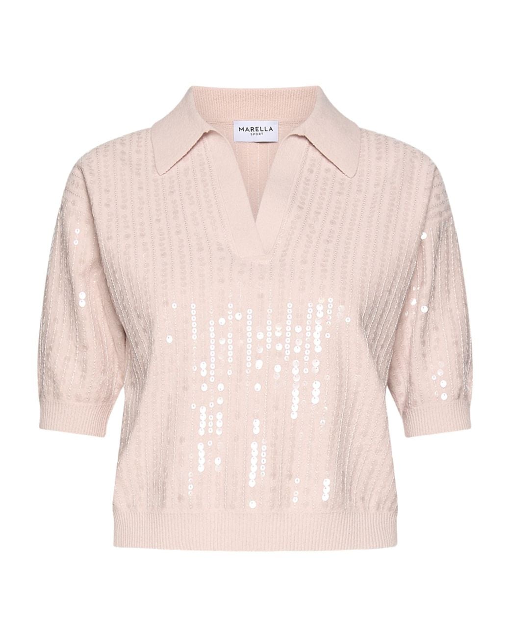 Marella Pink Sequinned Polo Sweater