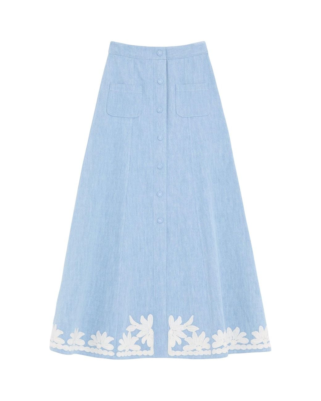 Valentino Blue Embroidered Denim Midi Skirt
