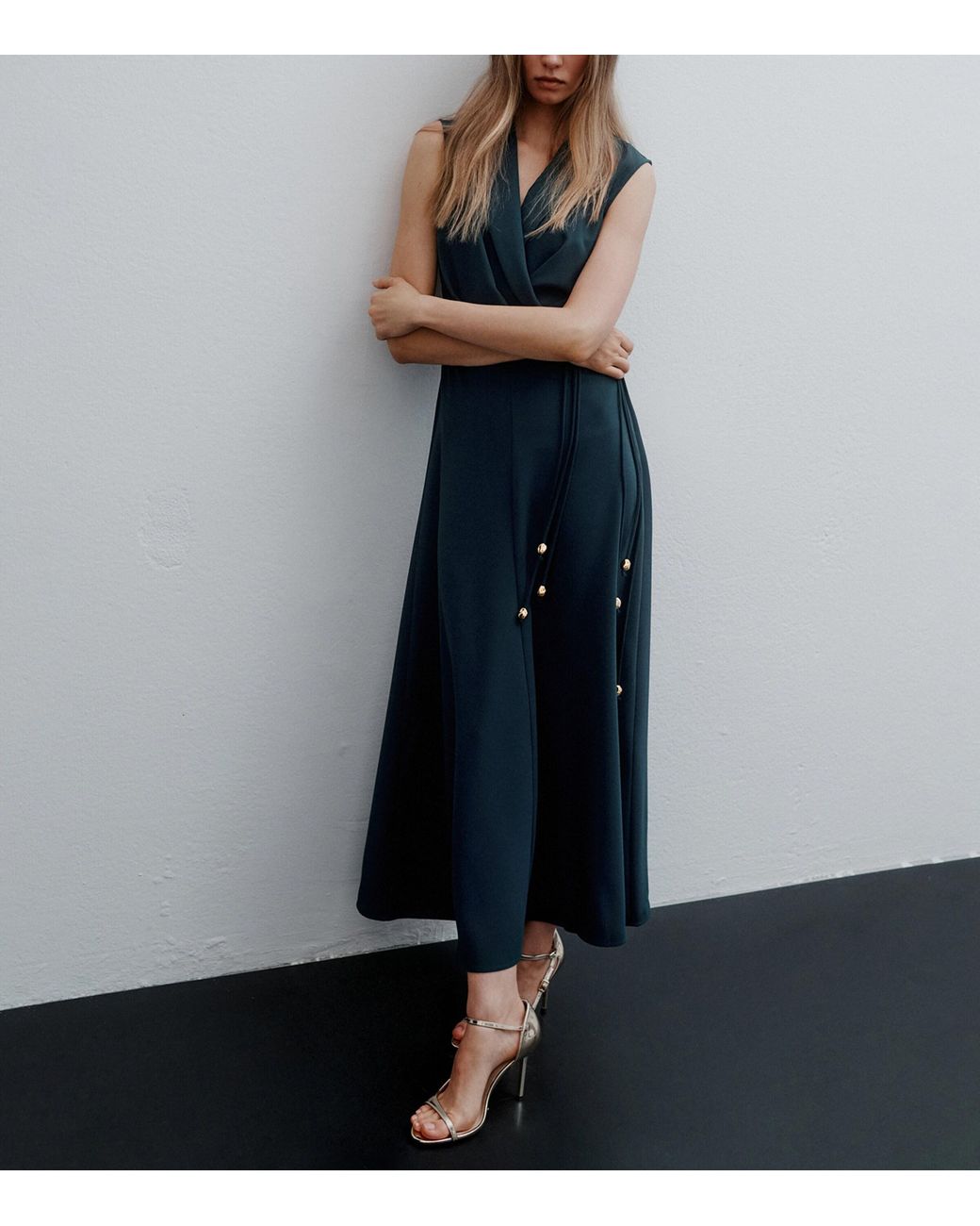 Marella Blue Satin Sleeveless Envers Dress