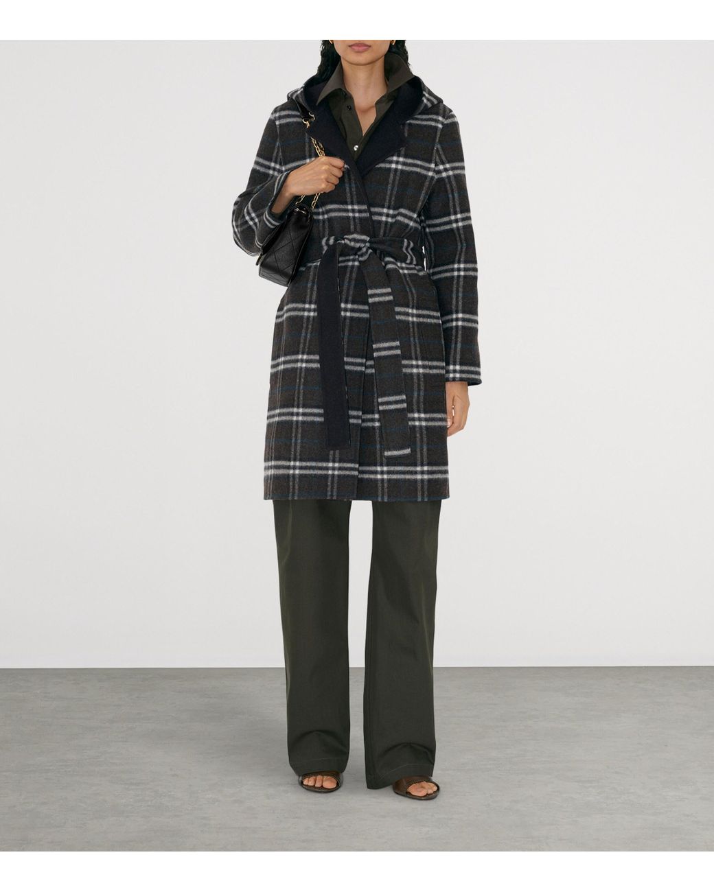 Burberry Black Wool Reversible Hooded Wrap Coat