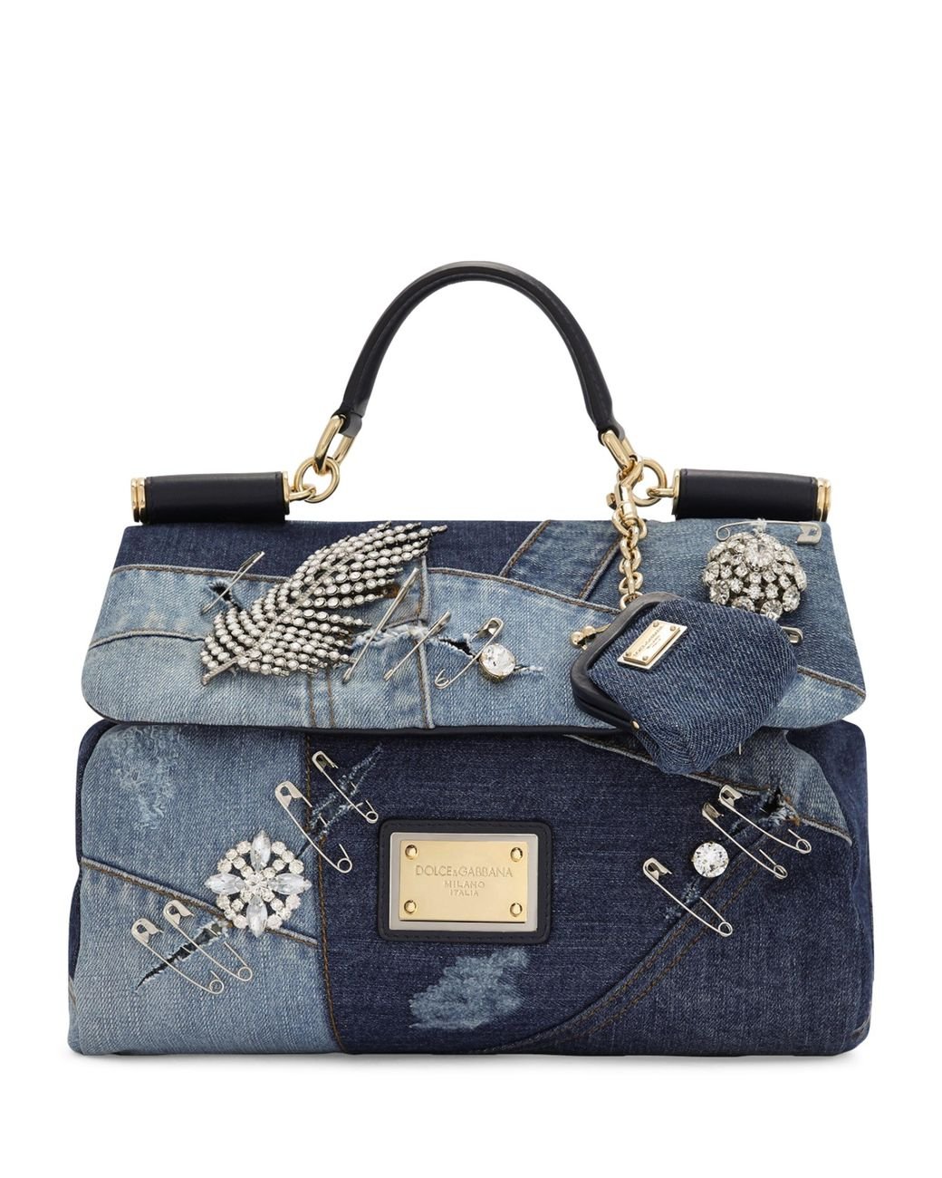 Dolce & Gabbana Patchwork Embellished Sicily Top-handle Bag in Blue | Lyst