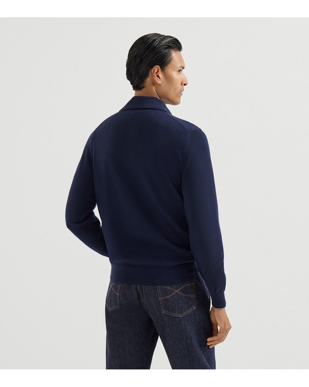 Brunello Cucinelli Blue Cashmere Polo Sweater for men