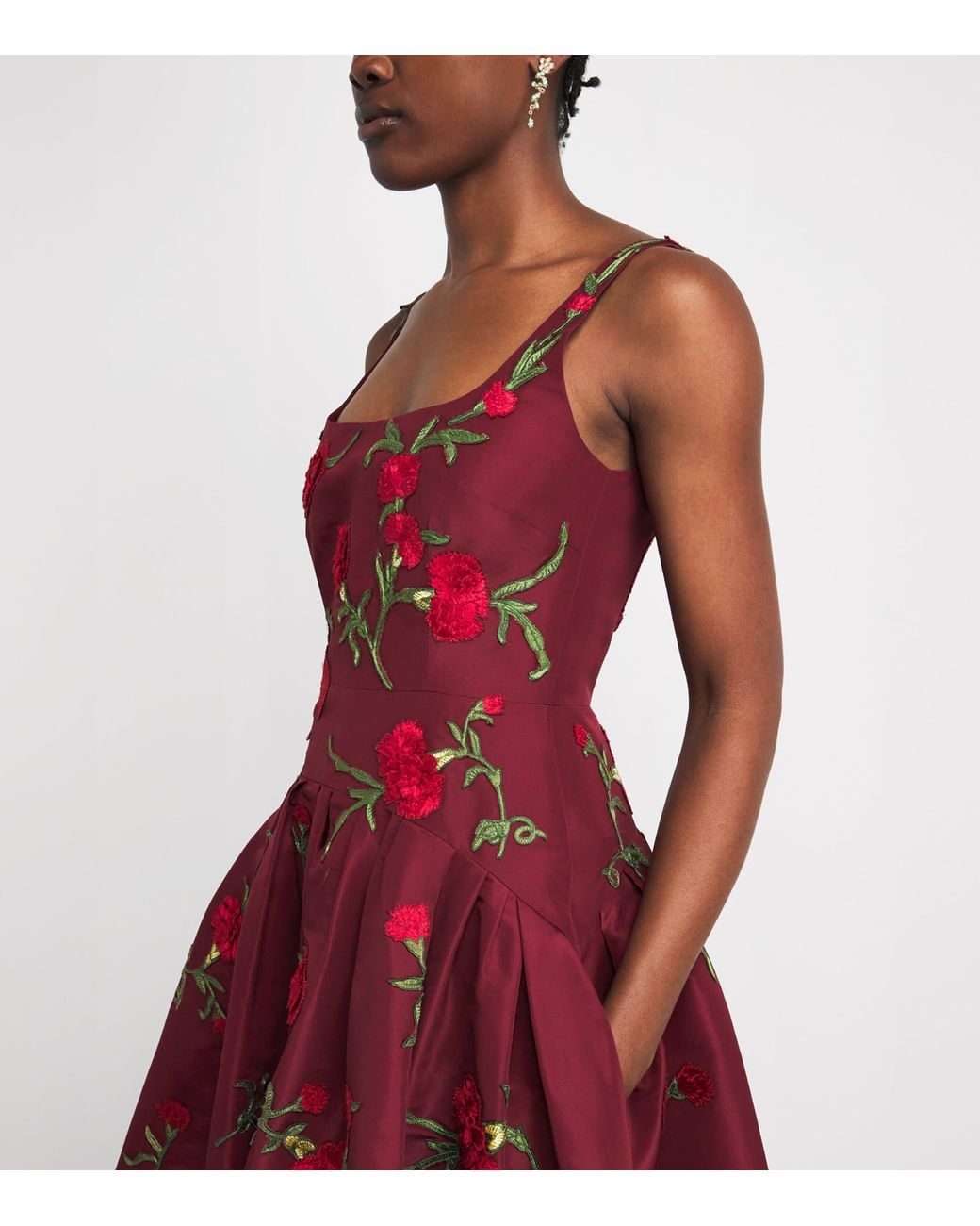 Carolina Herrera Silk Floral Embroidered Midi Dress