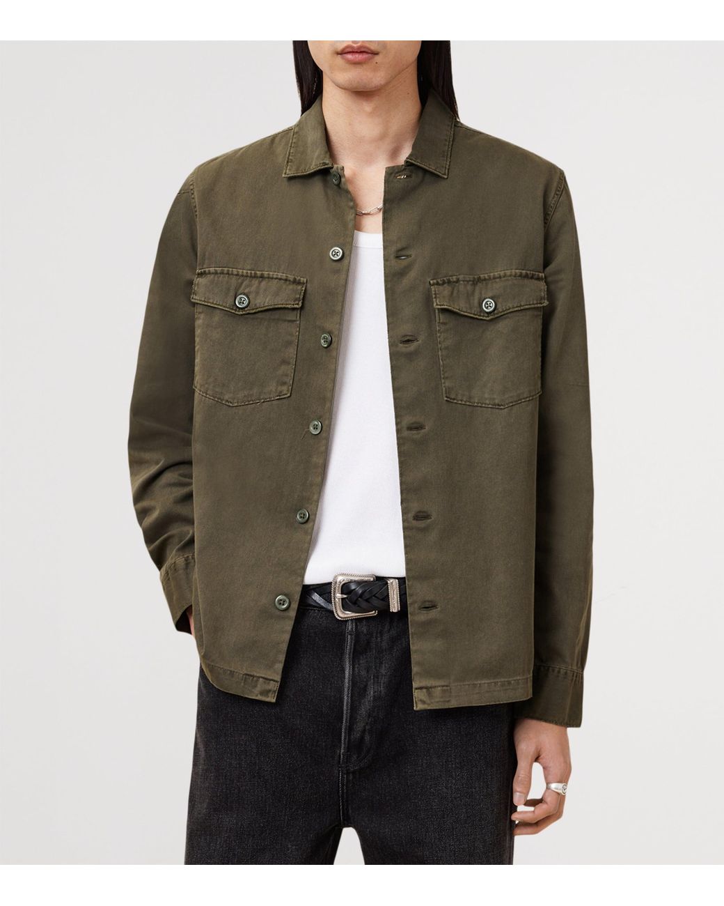 AllSaints Green Cotton Spotter Overshirt for men